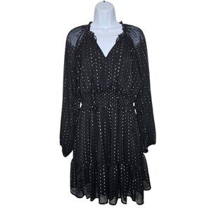 Old Navy Waist Defined Shine Mini Dress Black Chiffon Silver Long Sleeve Size M